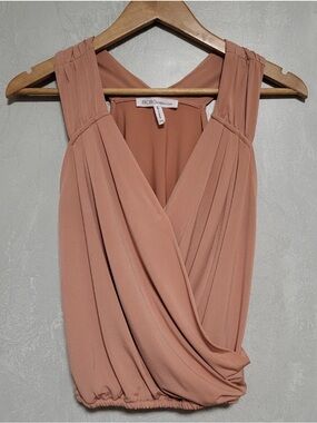 BCBGeneration Dusty Rose Wrap Pleated Draped Surplice Sleeveless Top - L